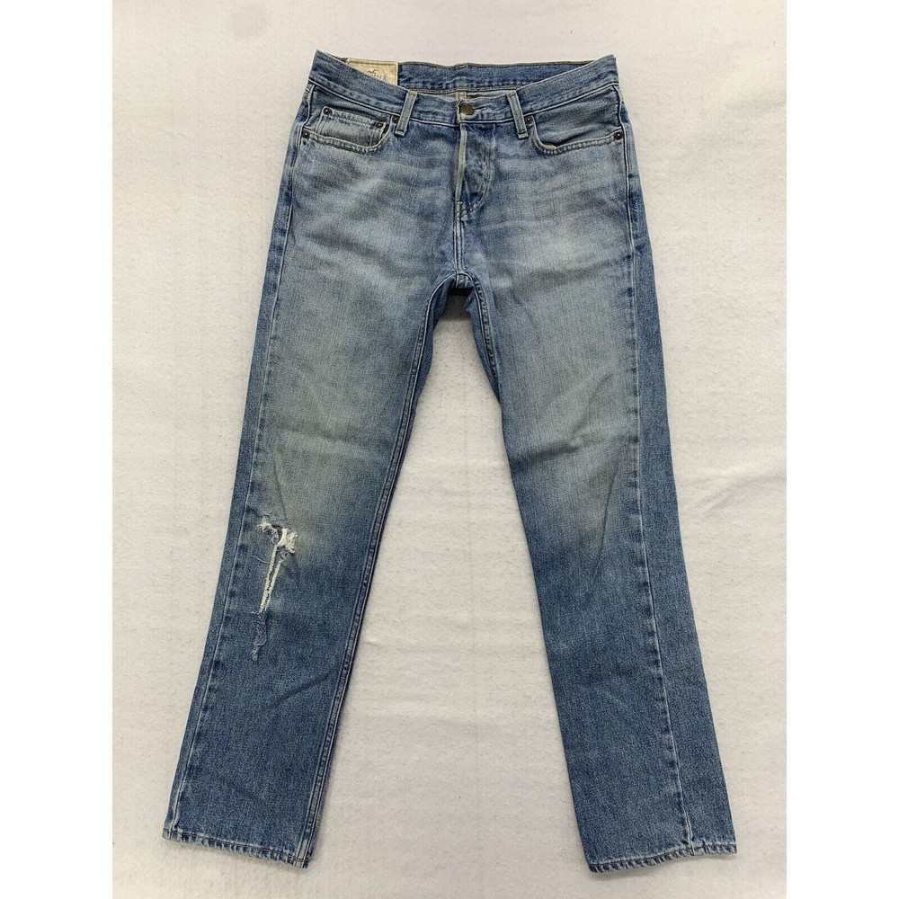 Hollister Denim Jeans Men's 32X32 Blue Button Fly Factory Destroyed Distressed
